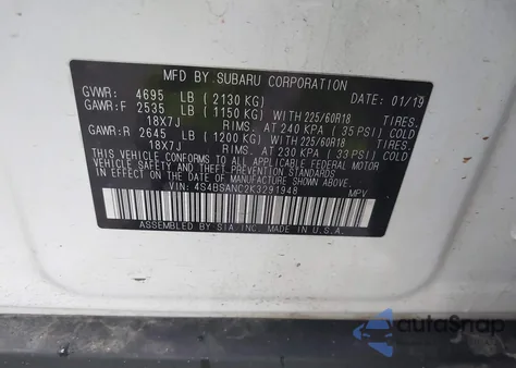 2019 Subaru Outback 2.5I Limited z USA, uszkodzony, nr VIN 4S4BSANC2K3291948